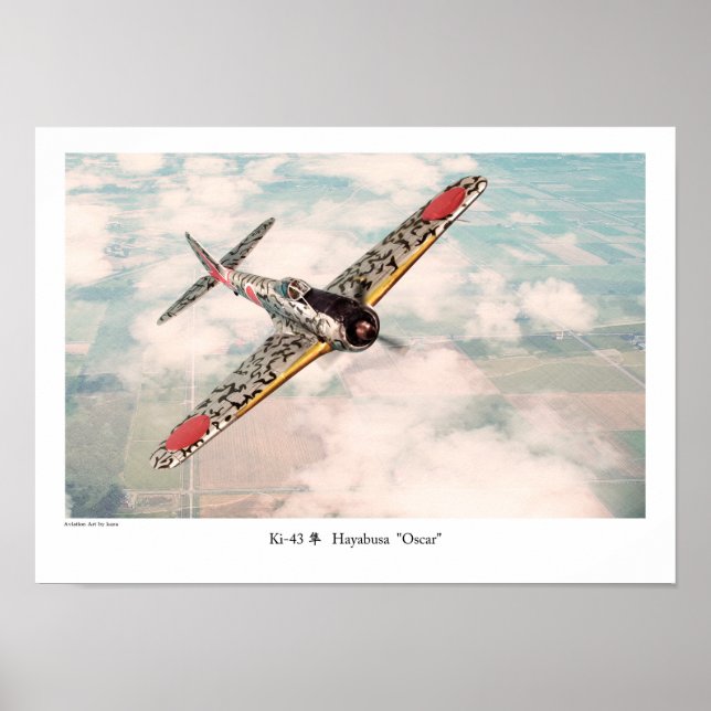 Poster de Arte da Aviação "Nakajima Ki-43 隼 Oscar" (Frente)