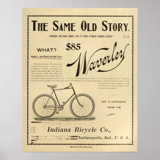 poster de Arte da Bicicleta de Indiana Waverly 189 (Frente)