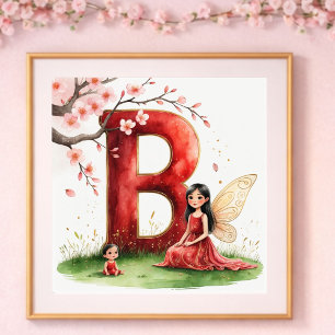 Pôster de Arte da Fada da Letra B - Flores de Cere