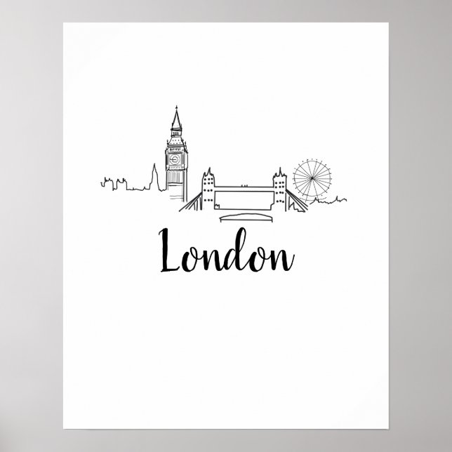 Poster de Arte da Ilustração do Skyline de Londres (Frente)