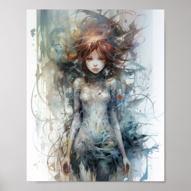 Poster de Arte da Linha de Aquarela Eetérea com Co (Frente)