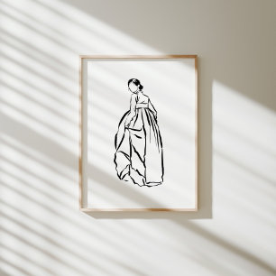 Poster de Arte da Linha de Tinta da Mulher Hanbok 