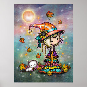 Pôster de Arte da Pequena Bruxa e Gato Viajante