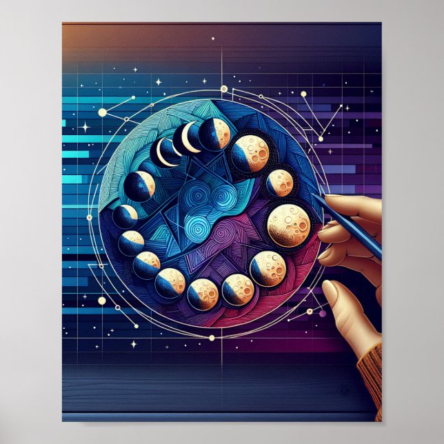 Pôster de Arte das Fases da Lua (Frente)