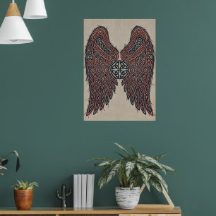 Pôster de Arte de Anjo com Asas Decorativas Vermel