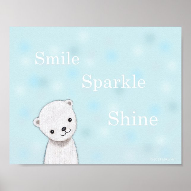 Poster de Arte de Berçário de Urso Polar Bebê Fofo (Frente)