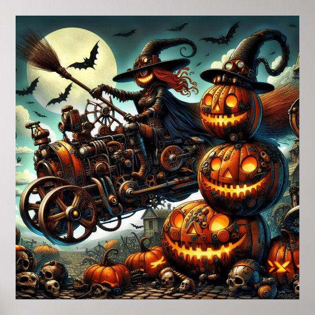 Poster de Arte de Bruxa Steampunk (Frente)