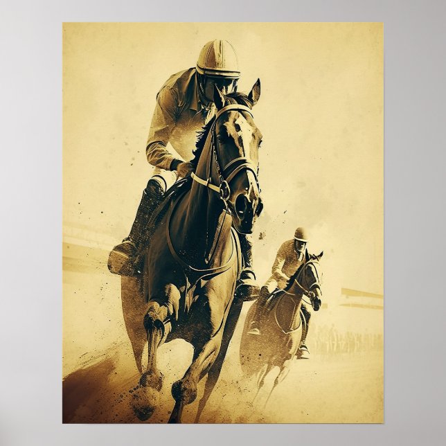 Poster de Arte de Cavalo com Estilo de Jockey Vint (Frente)
