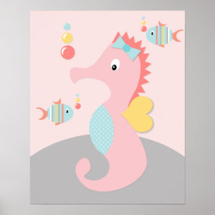Pôster de Arte de Cavalo-Marinho Rosa Vida Marinha