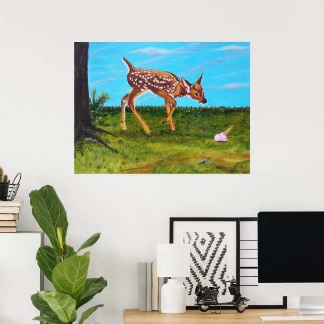 Pôster de Arte de Cervo "Surpresa de Sorvete" (Escritório em casa)