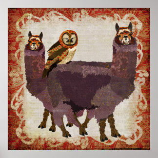 Poster de Arte de Coruja Amber Roxo Alpacas