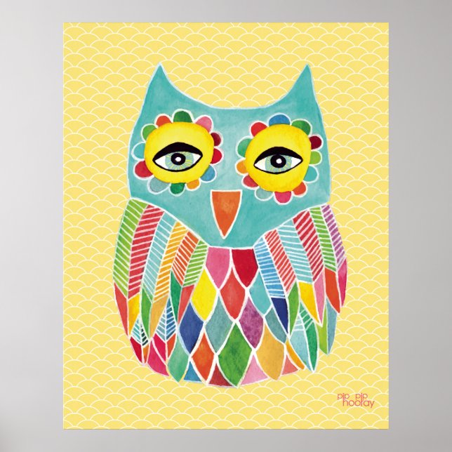 Poster de Arte de Coruja Arco-íris para Quarto de  (Frente)