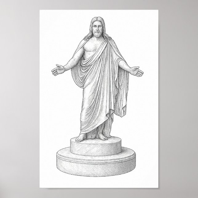 Poster de Arte de Desenho de Linha Christus (Frente)