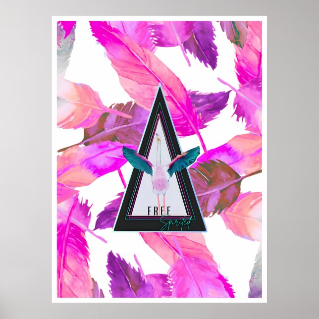 Poster de arte de flamingo de espírito livre com p (Frente)