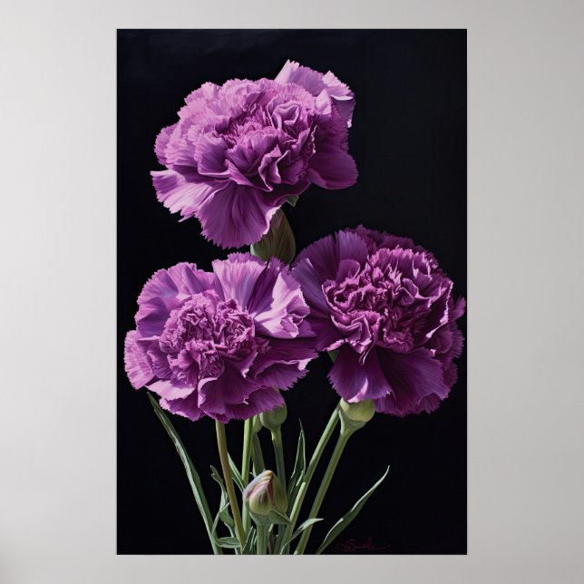 Pôster de Arte de Flor de Cravos Roxos (Frente)