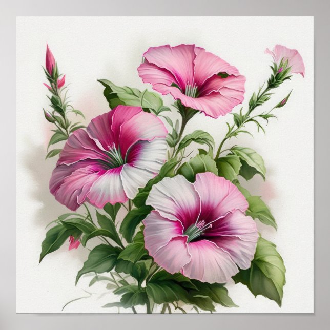 Pôster de Arte de Flores de Petúnias Rosa (Frente)