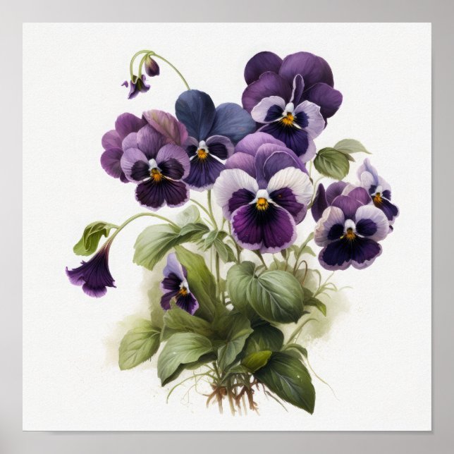 Pôster de Arte de Flores de Violetas Roxas (Frente)