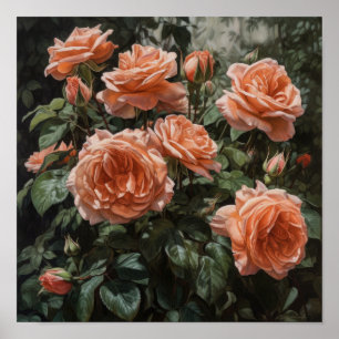 Pôster de Arte de Flores Rosas de Coral