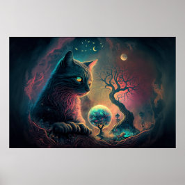 Poster de Arte de Gato Negro Místico