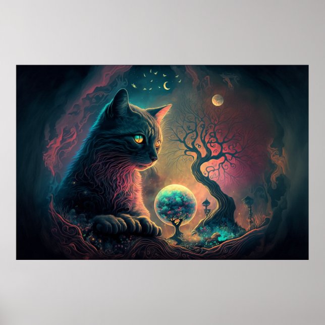 Poster de Arte de Gato Negro Místico (Frente)