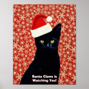 Pôster de Arte de Gato Preto Engraçado do Papai No