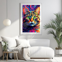 Poster de Arte de Gato Psicodélico Colorida