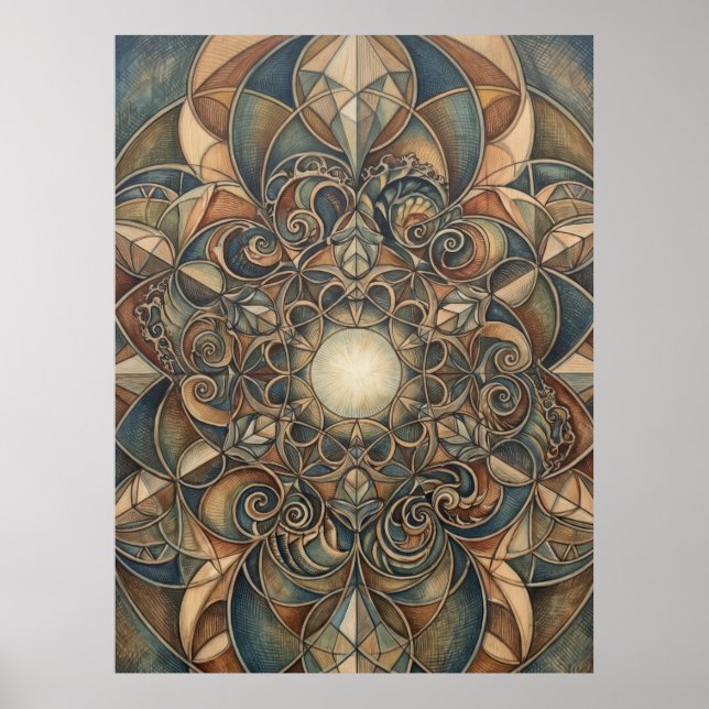 Pôster de Arte de Geometria Sagrada Coração Luz Es (Frente)