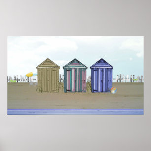 Poster de Arte de Huts de praia e praia