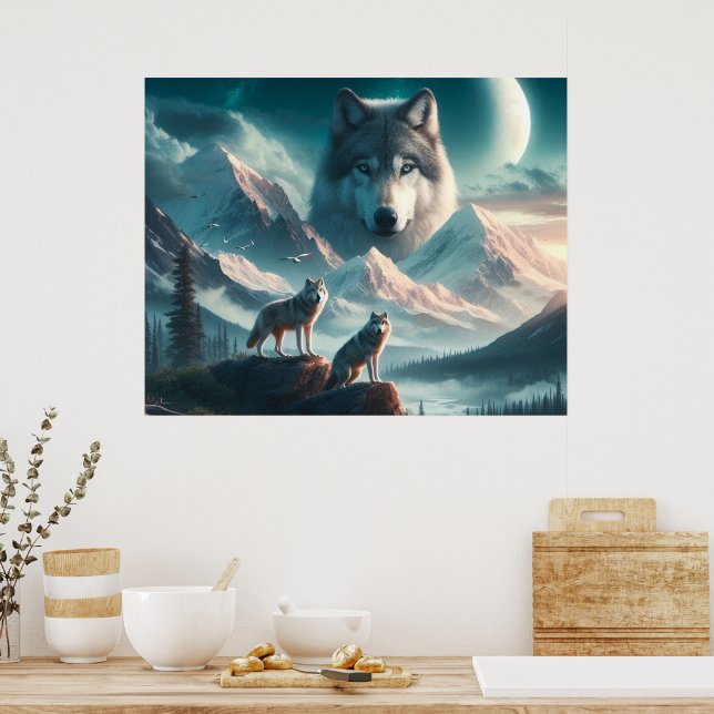 Pôster de Arte de IA Espírito dos Lobos (Cozinha)