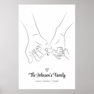 Poster de Arte de Linha de Mão da Família Simples