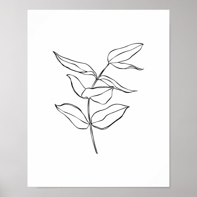 Poster de Arte de Linha de Planta Simples Moderna (Frente)