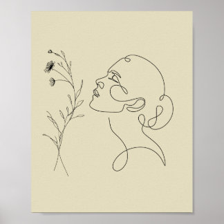 Pôster de Arte de Linha de Rosto Abstrato Minimali