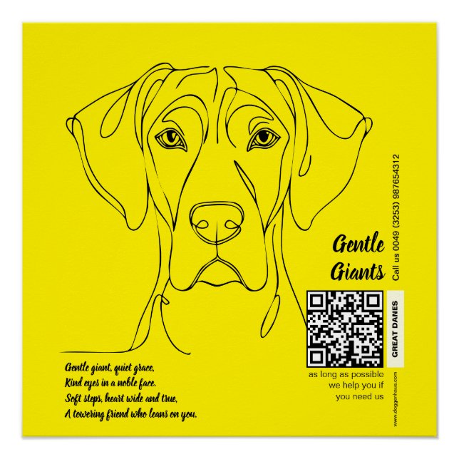 Pôster de Arte de Linha do Great Dane (Frente)