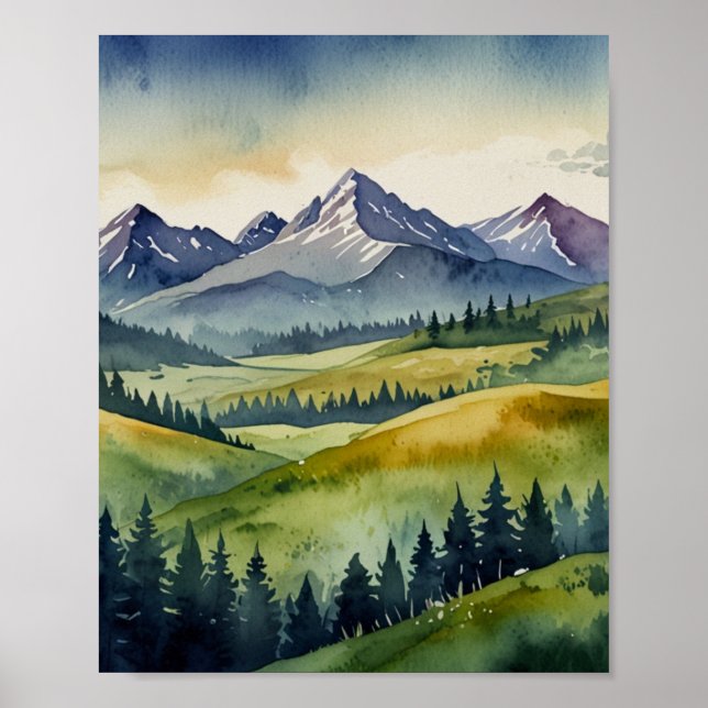 Poster DE ARTE DE MONTANHA DE WATERCOLOR (Frente)
