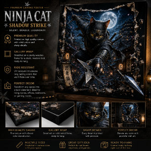 Poster de Arte de Parede 3D Pop-Up Ninja Cat