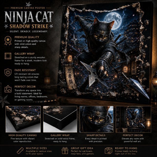 Poster de Arte de Parede 3D Pop-Up Ninja Cat (Criador carregado)