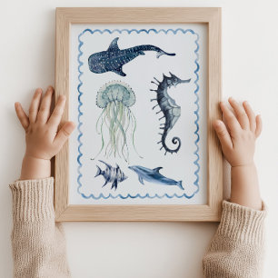 Pôster de Arte de Parede Azul do Berçário do Ocean
