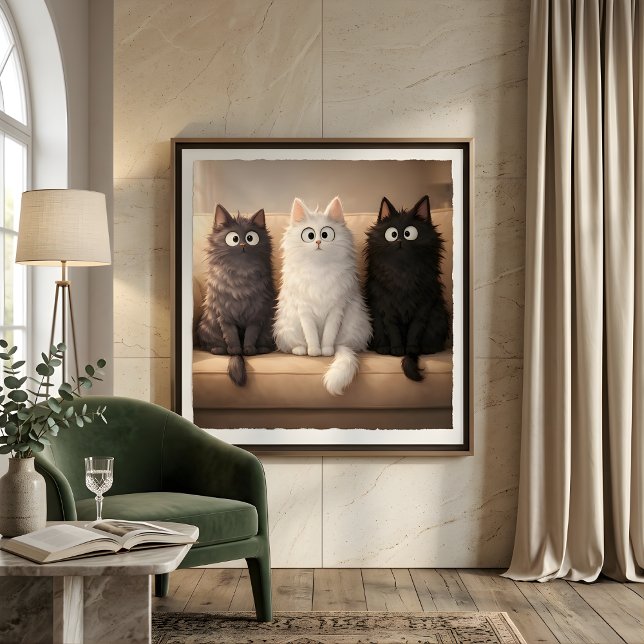 Poster de Arte de Parede Gatinhos Cinza, Branco e  (Criador carregado)