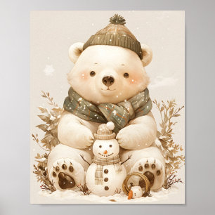 Pôster de Arte de Parede Teddy Polar Bear & Snowma