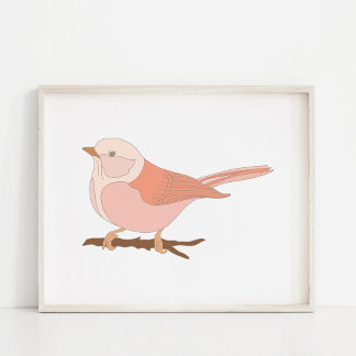 Poster de Arte de Pássaro Encantado À Mão