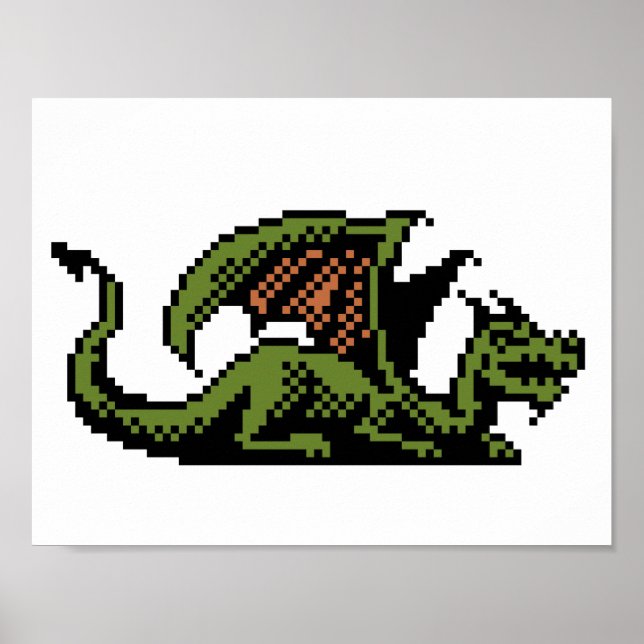 Poster de Arte de Pixel de 8 Bits do Dragão (Frente)