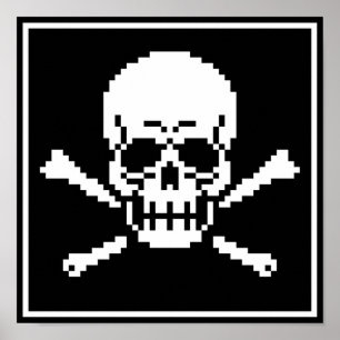 poster De Arte De Pixel De 8 Bits E Crossbones