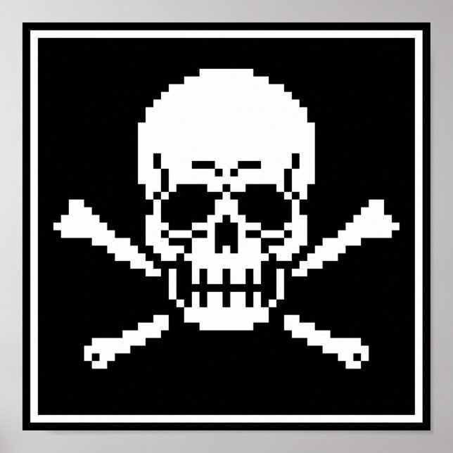 poster De Arte De Pixel De 8 Bits E Crossbones (Frente)
