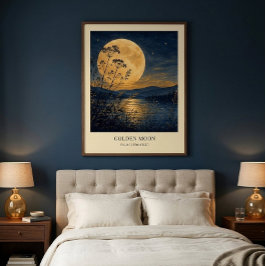 Poster de Arte de Reflexão da Lua Dourada Personal