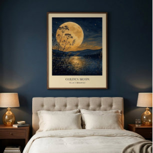 Poster de Arte de Reflexão da Lua Dourada Personal