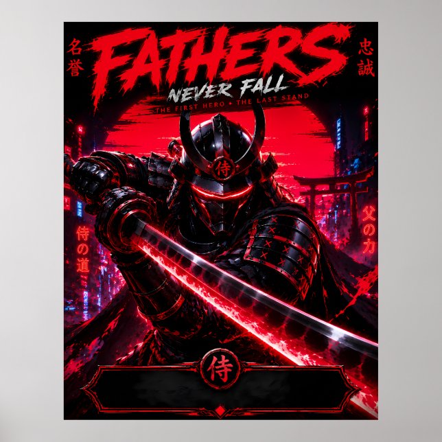 Pôster de Arte de Samurai Cyberpunk Pai (Frente)