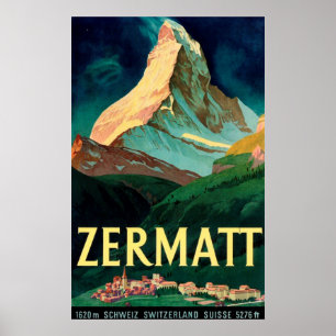 Poster de Arte de Suiça Zermatt Matterhorn Vintage