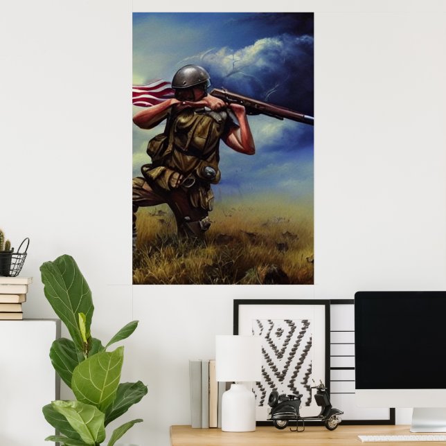 Poster de Arte Digital AI do Soldier Moderno #04 (Escritório em casa)