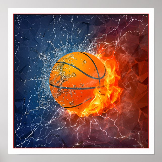 Poster de Arte Dinâmica de Basquete - Fogo e Gelo (Frente)