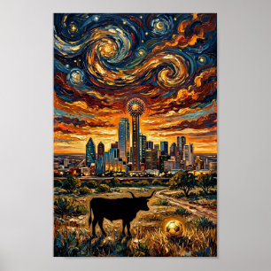 Pôster de arte do Dallas Sunset Swirl Copa do Mund